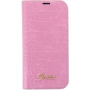 GUBKP14MHGCRHP [iPhone 14 Plus用 GUESS（ゲス） 公式ライセンス クロコ調 手帳型ケース ピンク]