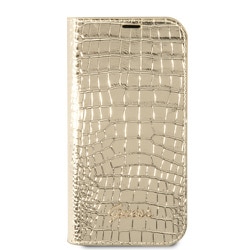 GUBKP14MHGCRHD [iPhone 14 Plus用 GUESS（ゲス） 公式ライセンス クロコ調 手帳型ケース ゴールド]
