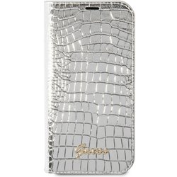 GUBKP14MHGCRHS [iPhone 14 Plus用 GUESS（ゲス） 公式ライセンス クロコ調 手帳型ケース シルバー]