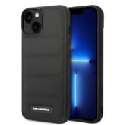 KLHCP14MPSQAK [iPhone 14 Plus用 KARL - QUILTED NYLON PUFFY CASE WITH METAL ELONGATED LOGO PLATE - BLACK]