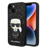 KLHCP14MGFKPK [iPhone 14 Plus用 KARL - GLITTER FLAKES CASE WITH IKONIK PATCH AND METAL LOGO - BLACK]