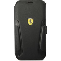 iPhone 14用 フェラーリ 公式ライセンス 本革＋マイクロファイバー 手帳型ケース ブラック FEBKP14SRBUK