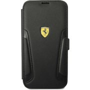 iPhone 14 Pro用 フェラーリ 公式ライセンス 本革+マイクロファイバー 手帳型ケース ブラック FEBKP14LRBUK