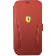 iPhone 14 Pro用 フェラーリ 公式ライセンス 本革+マイクロファイバー 手帳型ケース レッド FEBKP14LRBUR