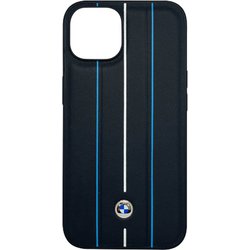 iPhone 14 Plus用 BMW - SIGNATURE COLLECTION - GENUINE LEATHER CASE WITH HOT STAMP LINES - BLACK BMHCP14M22RVSK