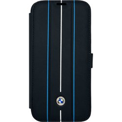 iPhone 14用 BMW - SIGNATURE COLLECTION - GENUINE LEATHER BOOKTYPE CASE WITH HOT STAMP LINES - BLACK BMBKP14S22RVSK