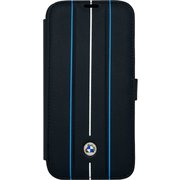iPhone 14用 BMW - SIGNATURE COLLECTION - GENUINE LEATHER BOOKTYPE CASE WITH HOT STAMP LINES - BLACK BMBKP14S22RVSK