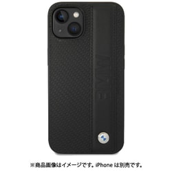 iPhone 14用 BMW - SIGNATURE COLLECTION - GENUINE LEATHER CASE TEXTURED AND BIG LOGO STRIPE - BLACK BMHCP14S22RDPK