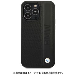 iPhone 14 Pro Max用 BMW - SIGNATURE COLLECTION - GENUINE LEATHER CASE TEXTURED AND BIG LOGO STRIPE - BLACK BMHCP14X22RDPK