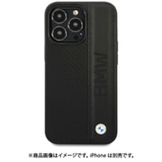 iPhone 14 Pro Max用 BMW - SIGNATURE COLLECTION - GENUINE LEATHER CASE TEXTURED AND BIG LOGO STRIPE - BLACK BMHCP14X22RDPK