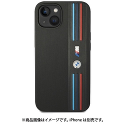 iPhone 14 Plus用 BMW - M COLLECTION - PU LEATHER MESH CASE AND PRINTED TRICOLOR LINES AND LOGO - BLACK BMHCP14M22PPMK
