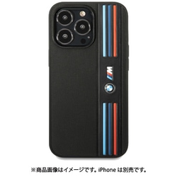 iPhone 14 Pro用 BMW - M COLLECTION - PU LEATHER MESH CASE AND PRINTED TRICOLOR LINES AND LOGO - BLACK BMHCP14L22PPMK