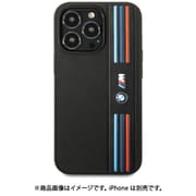 iPhone 14 Pro用 BMW - M COLLECTION - PU LEATHER MESH CASE AND PRINTED TRICOLOR LINES AND LOGO - BLACK BMHCP14L22PPMK