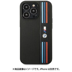 iPhone 14 Pro Max用 BMW - M COLLECTION - PU LEATHER MESH CASE AND PRINTED TRICOLOR LINES AND LOGO - BLACK BMHCP14X22PPMK