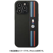 iPhone 14 Pro Max用 BMW - M COLLECTION - PU LEATHER MESH CASE AND PRINTED TRICOLOR LINES AND LOGO - BLACK BMHCP14X22PPMK