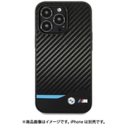 iPhone 14 Pro Max用 BMW - M COLLECTION - PU CARBON CASE WITH BOTTOM HORIZONTAL BLUE LINE AND PRINTED LOGO - BLACK BMHCP14X22NBCK