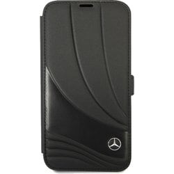 iPhone 14 Plus用 MERCEDES-BENZ - GENUINE LEATHER BOOKTYPE CASE - NEW WAVE III - BLACK MEBKP14M8ROLK