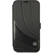 iPhone 14 Plus用 MERCEDES-BENZ - GENUINE LEATHER BOOKTYPE CASE - NEW WAVE III - BLACK MEBKP14M8ROLK