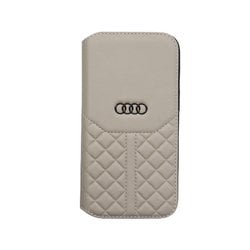 iPhone 14用 Audi - Genuine leather book case GY AU-TPUFCIP14-Q8/D1-GY