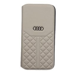 iPhone 14 Plus用 Audi - Genuine leather book case GY AU-TPUFCIP14M-Q8/D1-GY