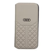 iPhone 14 Plus用 Audi - Genuine leather book case GY AU-TPUFCIP14M-Q8/D1-GY