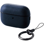 AVA-AP4PLCNV [AirPods Pro（第2世代）用 ケース ヴィーガンレザー 衝撃吸収 落下防止 カラビナ付 MagSafe充電/背面RESETボタン/ストラップループ対応 ネイビー]