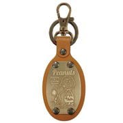 PEANUTS レザーキーホルダー 小判型 スヌーピー＆チャーリー・ブラウン BR [キャラクターグッズ]