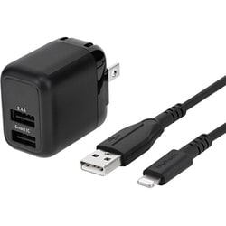 最大12W USB Type-A 2ポート AC充電器+超タフUSB Type-A to Lightningケーブル セット 1.2m OWL-AC12WCBAL12-BK
