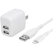 最大12W USB Type-A 2ポート AC充電器+超タフUSB Type-A to Lightningケーブル セット 2m OWL-AC12WCBAL20-WH