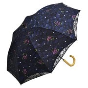 長傘 晴雨兼用 ラッセルレース二重張り ポルカドット 47cm 手開き式 グラスファイバー ネイビー 205S