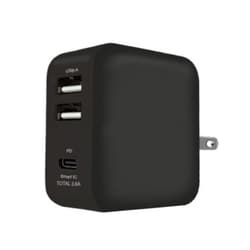 PD対応 AC充電器 18W USB-A×2/Type-C×1 3ポート ブラック AKJ-E36PD3BK