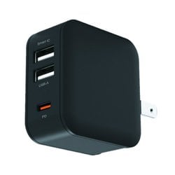 PD対応 AC充電器 20W USB-A×2/Type-C×1 3ポート ブラック AKJ-E20WPD3BK