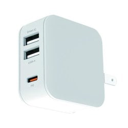 PD対応 AC充電器 20W USB-A×2/Type-C×1 3ポート ホワイト AKJ-E20WPD3WH