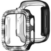 EG24868AWBK [Apple Watch 45mm 用 ガラスフィルム一体型 ラインストーンケース ブラック]