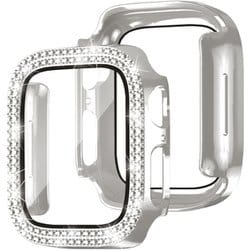 EG24869AWSV [Apple Watch 45mm 用 ガラスフィルム一体型 ラインストーンケース シルバー]