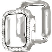 EG24869AWSV [Apple Watch 45mm 用 ガラスフィルム一体型 ラインストーンケース シルバー]