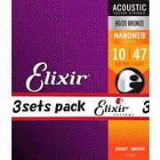 ブロンズ アコースティックギター弦 NANOWEB ナノウェブ コーティング弦 ExtraLight 10-47 (3セットパック) #11002 (3pack)