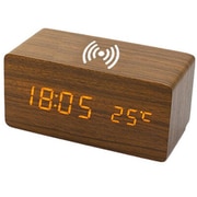 木目調デジタル目覚まし時計 スマホワイヤレス充電対応 ダークブラウン clock0002-1size-dbrown