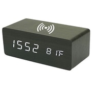 木目調デジタル目覚まし時計 スマホワイヤレス充電対応 ブラック clock0002-1size-black