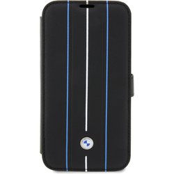 BMW - SIGNATURE COLLECTION - GENUINE LEATHER BOOKTYPE CASE WITH HOT STAMP LINES - BLACK iPhone 14 Pro用 BMBKP14L22RVSK