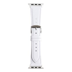 RWC037WU [Apple Watch 38/40/41mm 用 バンド 牛革 グレイスパール ホワイト シルバーアダプター]
