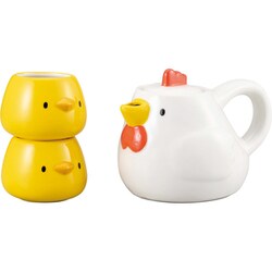 かわいい食器 ティーセット（ティーポット＆ティーカップセット） にわとり ひよこ 親子 SAN3750