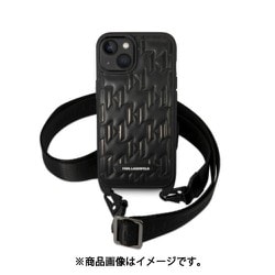 KLHCP14SSTMMK [iPhone 14用 KARL-CROSSBODY STRAP CASE MONOGRAM WITH PLAQUE LOGO - BLACK]