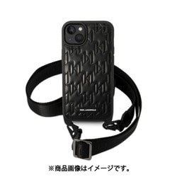KLHCP14MSTMMK [iPhone 14 Plus用 KARL-CROSSBODY STRAP CASE MONOGRAM WITH PLAQUE LOGO - BLACK]