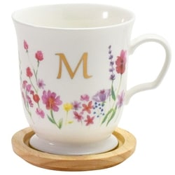 パルテール マグカップ 約350ml /木製コースター付/ イニシャル / 「M」 112104