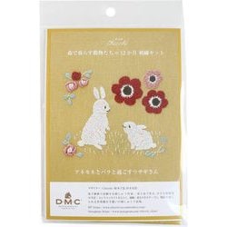 JPT66 [CHICCHI 森で暮らす動物たちの12か月 図案付き刺繍キット〈アネモネとバラと過ごすウサギさん〉]