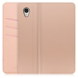 WORK13AO-NEWPK-SEN2 [LOOF SKIN AQUOS sense2（かんたん）用 PUレザースマホケース/スタンド機能＆カードポケット付き シャンパンローズ]
