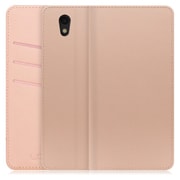 WORK13AO-NEWPK-SEN [LOOF SKIN AQUOS sense basic/sense lite用 PUレザースマホケース/スタンド機能＆カードポケット付き シャンパンローズ]