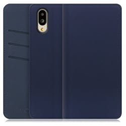 WORK13AO-NEWNY-SMP65G [LOOF SKIN AQUOS シンプルスマホ6用 PUレザースマホケース/スタンド機能＆カードポケット付き ネイビー]