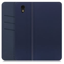 WORK13AO-NEWNY-SEN [LOOF SKIN AQUOS sense basic/sense lite用 PUレザースマホケース/スタンド機能＆カードポケット付き ネイビー]